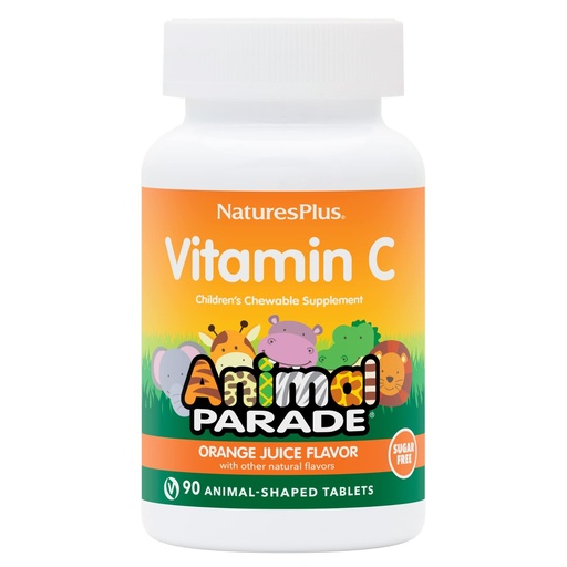 [BRSWIZQIBQBRU33C] NaturesPlus Animal Parade Sugar-Free Children's Vitamin C, Natural Orange Juice Flavor - 90 Chewable Animal Shaped Tablets - Immune Support - Gluten Free - 45 Servings