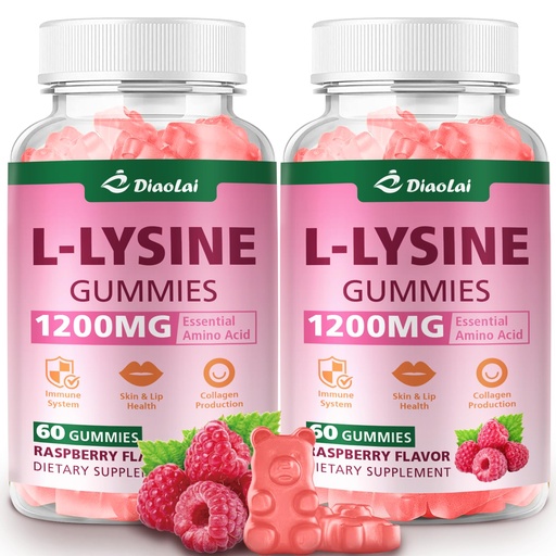 [BRSRE2YQCUCG23DB] L-Lysine 1200mg Gummies, Chewable Lysine Supplement for Adults, Immune Support, Collagen Formation Support, Lip & Skin Health, Vegan, Raspberry Flavor, 120 Count