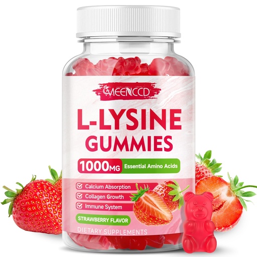 [BRSRACD3A55QYFDO] L-Lysine 1000mg Gummies, Lysine Supplement for Adults & Kids, Essential Amino Acid Supplement for Oral & Lips Health, Boost Immune & Calcium & Collagen, Sugar-Free, Strawberry Flavor, 60 Count
