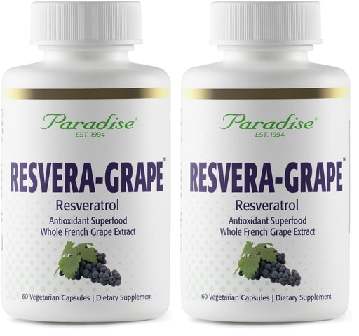 [BRSREAALC55AM23A] Paradise Herbs Resveragrape Resveratrol Polyphenols 60 Capsules 2 | Vegetarian dietary supplement with OPCs, non-GMO and gluten free, convenient daily servings in a two-pack format