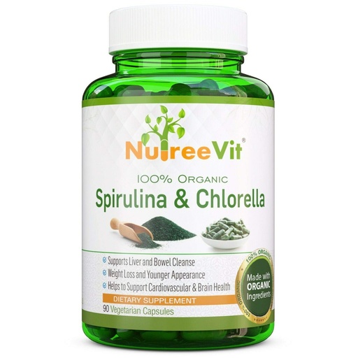 [BRSWYHQLA4IAI3LF] Pure Organic Spirulina & Chlorella Extract Veggie Capsules (500mg) (500-Bottle)