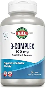 [BRSWIYTYO4GBW3A7] KAL B-100 Complex - Sustained Release Vitamin B Complex - Healthy Energy Support with Natural Support Base and Fresh Minty Coating - Vegetarian - 60 Day Guarantee - 120 Servings, 120 Tablets