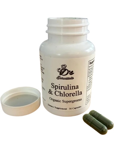 [BRSREGAYA4FREAA6] 3D's Essentials Spirulina & Chlorella Organic Supergreens, 56 Capsules, 950mg per Serving
