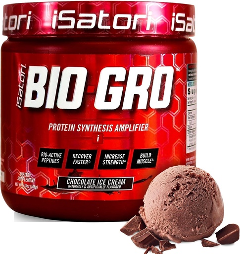 [BRSWKG3ZBYAQIALC] iSatori BIO-GRO Protein Synthesis Amplifier, for Muscle Recovery & Growth, Enhanced Stimulant Free Pre-Workout & Colostrum Supplement with Bio-Active Peptides- Chocolate Ice Cream (60 Servings)