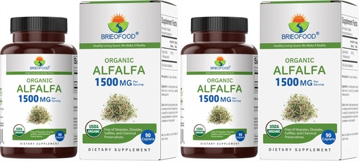 [BRSREAD6CEHG2G3B] Organic Alfalfa 1500mg, 45 Servings, Vegetarian, Gluten Free, 90 Vegetarian Tablets (Pack of 2)