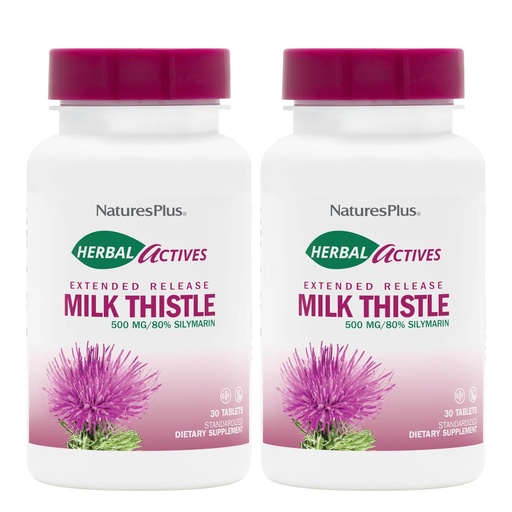 [BRSROFILCQCA4FYY] NaturesPlus Herbal Actives Milk Thistle, Extended Release - 30 Tablets, Pack of 2 - Vegetarian, Gluten Free - 60 Total Servings