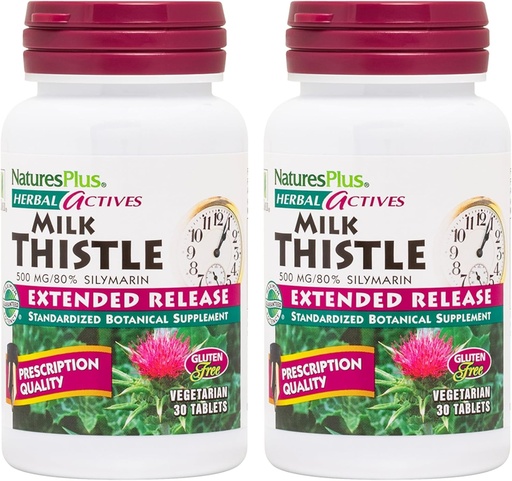 [BRSROFILCQCA4FYY] NaturesPlus Herbal Actives Milk Thistle, Extended Release - 30 Tablets, Pack of 2 - Vegetarian, Gluten Free - 60 Total Servings