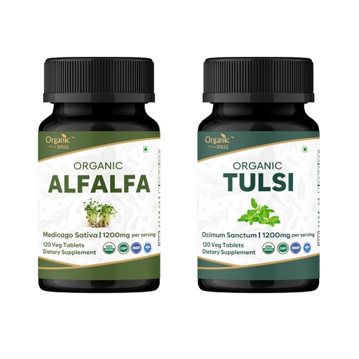[BRSREHY3CIIROCQ6] ORGANIC SPREE Alfalfa & Tulsi Supplement – 120 Tablets Each – USDA Organic Medicago Sativa & Holy Basil – Supports Stress Relief, Immune, Energy & Nutritional Health*