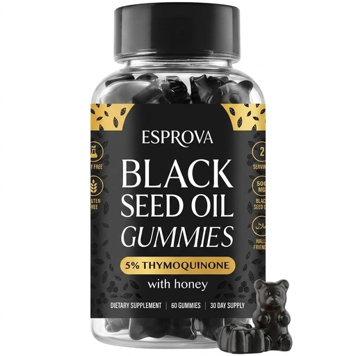 [BRSRYZTYOABQMAYU] Black Seed Oil Gummies with Honey, 5% Thymoquinone, Dietary Supplement, 60 Count, 30 Day Supply