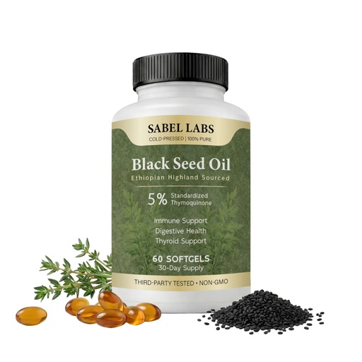 [BRSRYZA2AAIQEA3D] Ethiopian Black Seed Oil Capsules, 5% Thymoquinone, Cold Pressed, 60 Count | Cold Pressed Black Seed Oil Capsules, Digestive Balance & Daily Wellness Support, Non-GMO, Gluten-Free