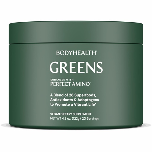 [BRSRGATQAUPQ4CL5] BodyHealth Greens Enhanced with PerfectAmino - Daily Superfood Green Apple Smoothie Powder with Vegetables, Fruit, Antioxidants, Prebiotics, Probiotics, Fiber, and Protein - 20 Servings