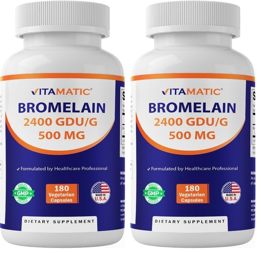 [BRSREAD6CEGQ2DT7] Vitamatic Bromelain Supplement 500mg – 2400 GDU/g – 180 Capsules (Pack of 2)
