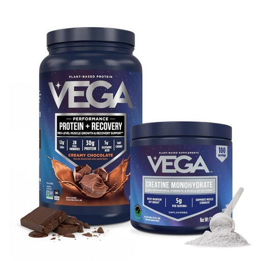[BRSREHA2OYGWECA4] Vega Protein + Recovery Chocolate & Creatine Monohydrate Powder Bundle – 30g Plant Based Protein, 1.8 lbs (19 Servings) & 5g Pure Unflavored Creatine Monohydrate Powder, 17.6 oz (100 Servings)