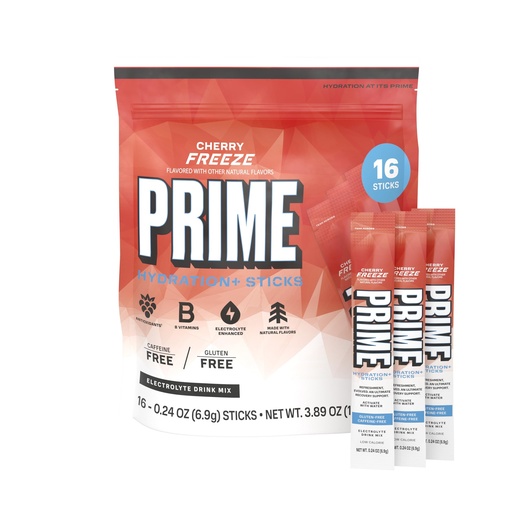 [BRSROCQPA55GKHTZ] PRIME HYDRATION+ Electrolyte Powder Sticks, Cherry Freeze, Sugar Free Hydration Drink Mix with Potassium, Magnesium & B Vitamins to Replenish Fluids, Caffeine Free, 16 Count