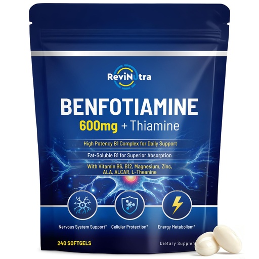 [BRSRGBTRC4OQI3LB] Vitamin B1 Benfotiamine 600mg Softgels, Thiamine HCl Supplements with Magnesium, Zinc, L-Theanine, ALA, Acetyl-L-Carnitine for Energy & Nervous System Support, Non-GMO, 240 Softgels Capsules