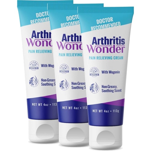 [BRSWGHYPO5YRO335] Arthritis Wonder Pain Relief Cream, 4 oz – Arthritis Pain Relief Cream for Hand, Knee, Foot and Wrist Joints – Fast-Acting, Deep Penetrating, Non-Greasy Formula with Natural Wogonin - 3 Pack