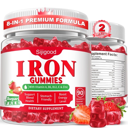 [BRSREBARB56GOCDB] 180 Count | Iron Supplement for Women,Men & Kids, Iron Gummies for Iron Deficiency & Anemia with Vitamin C B6 B12,Folate-Iron Supplement Support Bl♡♡d Oxygen & Energy Boost, Vegan,Non-GMO &Gluten Free
