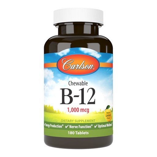 [BRSWGY37A4FWEAD4] Carlson Chewable B-12, 1000 mcg, Vitamin B12, Lemon, 180 Chewable Tablets | Energy Production; Optimal Wellness