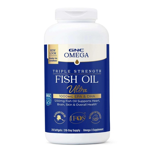 [BRSRYZAYDN5AA3TP] GNC Omega Triple Strength Fish Oil, Omega-3 Supplement, 210 Softgels | Delivers 1000mg EPA and DHA to Support Heart, Brain, Skin and Overall Health in an Easier to Swallow Softgel