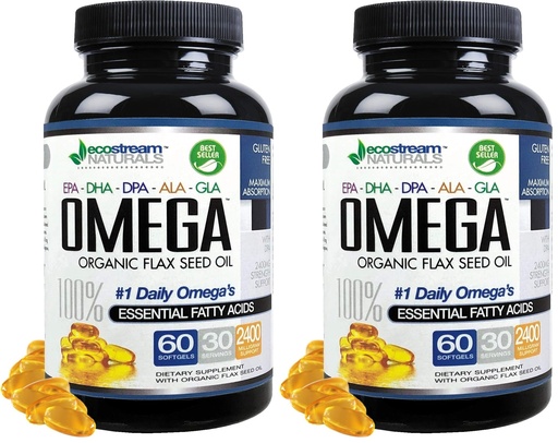 [BRSREAL3PJ7BAFDU] Omega 3-6-9 Blend with DPA, EPA, DHA, ALA and GLA and Organic Flax Seed Oil, Over 2,800 Milligram Strength - Gluten Free - Easy to Swallow - 60 SoftGels (Pack of 2)