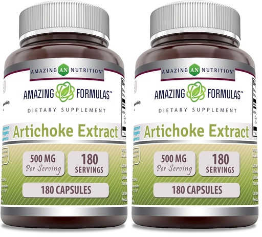 [BRSREAAZBENGCALX] Amazing Formulas Artichoke Extract Supplement | Cynara Scolymus Leaf Capsules| 500 Mg | Capsules | Non-GMO | Gluten Free | Made in USA (2 Pack, 180 Count)