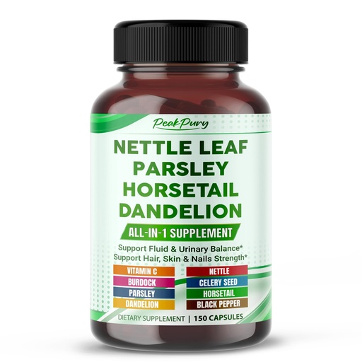 [BRSREZIOBAFRQFLH] Premium All-in-1 Nettle Leaf, Parsley, Horsetail & Dandelion – Supports Urinary Balance & Hair, Skin, Nail Strength – 150 Capsules