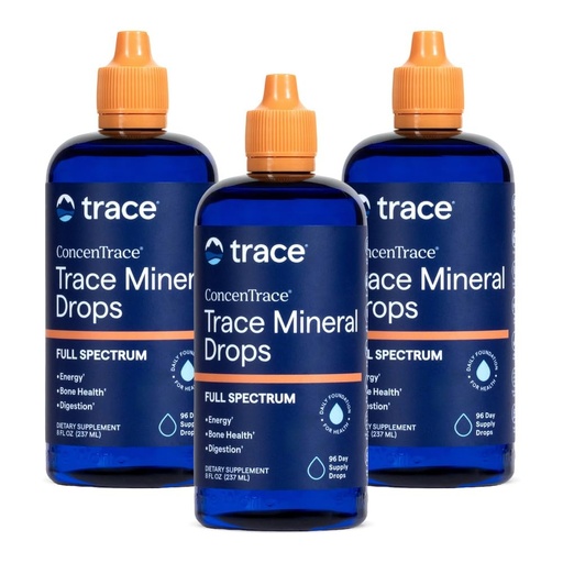 [BRSWGZIQOICGMHLA] Trace Minerals ConcenTrace Drops, 70+ Ionic Trace Minerals, 3 Pack 8 fl oz | Sourced from the Great Salt Lake, Liquid electrolyte concentrate, Remineralizes RO water, Supports energy, digestion & bones