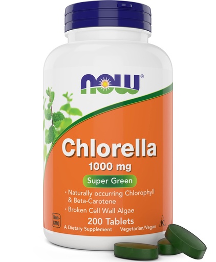 [BRSWGHY7CMJRYDLJ] Now Chlorella Tablets,1000mg, 200 Tabs - Premium, Non-GMO Microalgae - Green Superfood Supplement