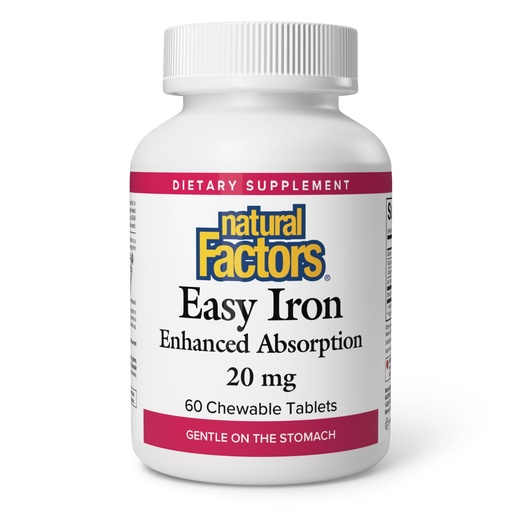 [BRSWI2QGDIJR4EDO] Natural Factors Easy Iron Chewables 20 mg - Gentle Iron Supplement - Supports Red Blood Cells & Energy Production - Stevia-Sweetened - Tropical Flavor - 60 Tablets (60 Servings)