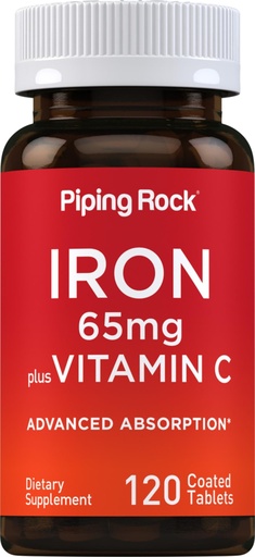 [BRSRAYYKC55REALG] Piping Rock Iron Supplement 65 mg with Vitamin C | 120 Tablets | Advanced Absorption | Vegetarian, Non-GMO and Gluten Free