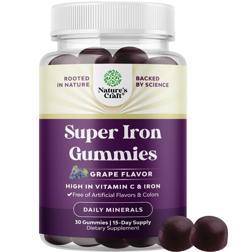 [BRSROYIDAAMGACLH] Extra Strength Iron Supplement Gummies for Women & Men - Chewable Iron with Vitamin C & B Complex for Energy Blood Builder & Immune Support - Increase Red Blood Cells Supplement - 30 Count