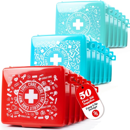[BRSRAGIBAAMBM2QY] EVERLIT Pocket-Aid Mini First Aid Kit | Compact, Portable Hard-Shell Cases of 50 Items | Cuts, Scrapes, Wound Care Essentials for Travel, Outdoor, School, Camping, Home, Office (24 Packs | 1200 Pcs)