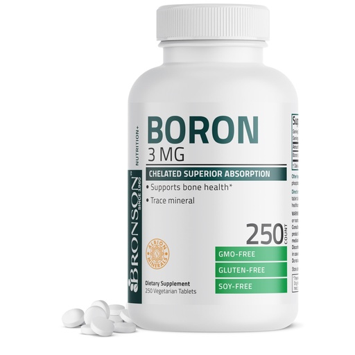 [BRSROFQQOAFBM3QU] Bronson Boron 3 MG Chelated Superior Absorption Supports Bone Health Trace Mineral, Non-GMO, 250 Vegetarian Tablets