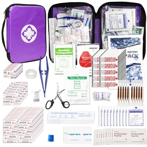 [BRSROFQ2OENQMALX] Small-Campact First-Aid Kit-Refill Supplies-Basic Emergency-Essentials - 300PCS Home Essentials Emergency Accident Kits for Businesses Workplace Outside Travel Purple 1st Aid
