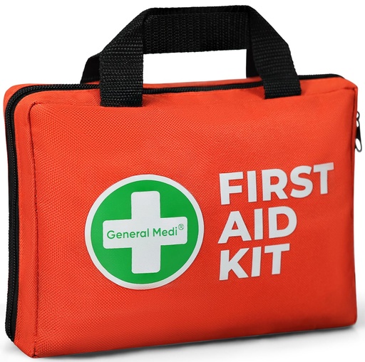 [BRSREGTQBV7BSDLX] General Medi First Aid Kit, 250 Piece Small First Aid Kit - Includes Emergency Foil Blanket, Instant Cold Pack,Scissors for Travel, Home, Office, Vehicle, Camping, Workplace & Outdoor