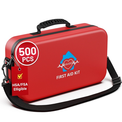 [BRSRGEIKDMFRG3Q4] KAUGIC 500PCS Waterproof Hard Shell First Aid Kit, Travel | Emergency Kit for Camping, Hiking, Sports, Car, Office, Outdoor, Well-Organized Home Essentials, Durable Case, FSA-HSA