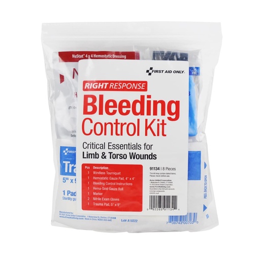 [BRSW2ZIHCIPR4ETP] First Aid Only 91134 Critical Essentials Bleeding Control Kit for Limb & Torso Wounds, 8 Pieces