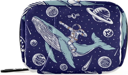[BRSRMZALA4HRGAA7] Galaxy Whale Astronaut Pill Box 7 Day Pill Case Travel Pill Organizer Bag with Zipper Portable Weekly Case Compact Size for Vitamin Supplement Holder