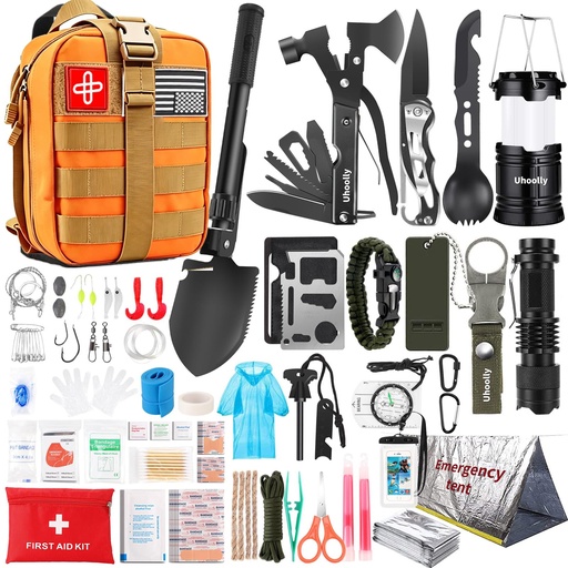 [BRSRYZD3BMCQK2D5] 260Pcs Emergency Survival Kit, Full First Aid Supplies with Thermal Emergency Tent, Waterproof MOLLE Backpack, Emergency Gear for Car Earthquake Hiking Camping, Ideal Gift for Men, Dad