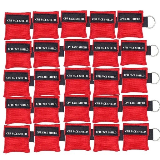 [BRSWGFANDIHAEF33] 25pcs CPR Face Shield Mask Keychain Keying CPR Face Shields Pocket Mask for First Aid or CPR Training (Red-25)