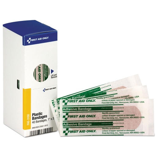 [BRSWGZY3PIFGCHTG] First Aid Only FAE-3100 SmartCompliance Refill Plastic Adhesive Bandages, 1" x 3", 40 Count