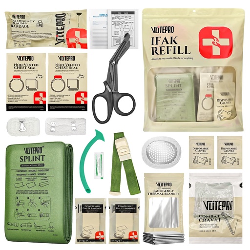 [BRSREAAFDF4AEYI2] 19PCS IFAK Trauma Kit, First Aid Kits Refill Supplies with Tourniquet, Emergency Trauma Bandage, Non-Vented Chest Seal, Emergency Medical & Survival Kit for Bleeding Control, Car & Camping