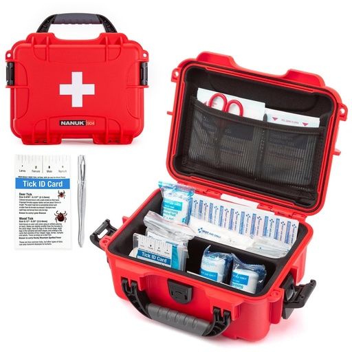 [BRSRECYBPIHREAY7] NANUK 904 Waterproof First Aid Kit 110pcs – Durable, Pre-Stocked First Aid Emergency Kit with Bandages, Tick Removal Tool, and More – Dustproof, Impact-Resistant, Floats (10.2" x 7.9" x 4.5") – Red