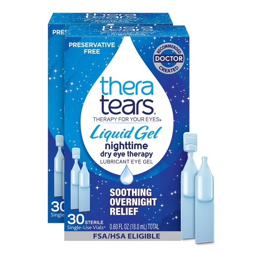 [BRSW22T5BFYGMFDG] TheraTears Liquid Gel Nighttime, Preservative Free, Eye Drops, 30 Ct, 2 Pk | Preservative-Free, Lubricating Eye Gel for Dry Eyes, Single-Use Vials, Dry Eye Therapy, Soothing Overnight Relief