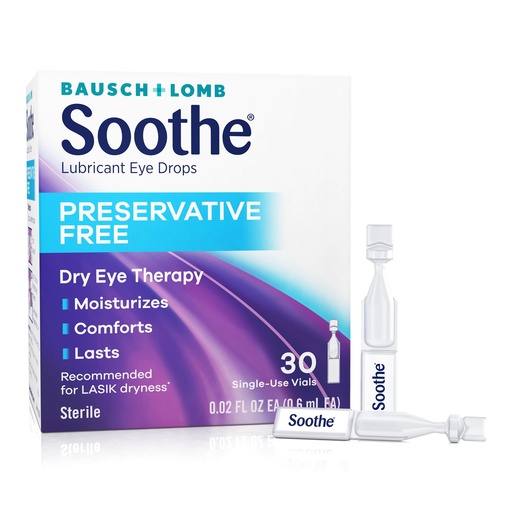 [BRSWIY3RAB6BWGYZ] Soothe Preservative-Free Lubricant Eye Drops, Dry Eye Relief, Moisturizing, For Fast Relief & Gentle Enough for Sensitive Eyes and LASIK Dryness, Single-Use Vials, 30 Count