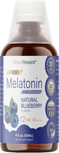 [BRSRAGDRPN5WOCQY] Melatonin 12mg Silencioso 4 fl oz Liquid ←120 Serviciones Silencio Blueberry Flavor Silencio para Adultos Silencio No-GMO, Suplemento Vegetariano