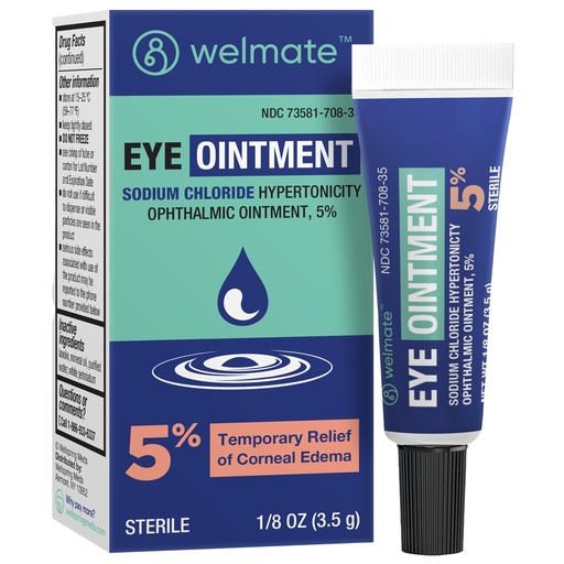 [BRSROFI6CENQO3LG] WELMATE - Eye Ointment (1 Tube) - Sodium Chloride Hypertonicity Ophthalmic Ointment 5% - Relief of Corneal Edema Symptoms - Lanolin & Mineral Oil - Sterile - Travel Size - Eye Care - 1/8 oz (3.5g)