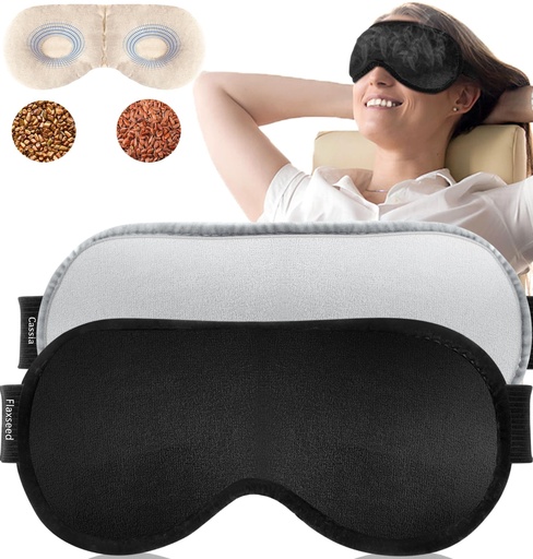 [BRSWGGAYO54BYETP] Heated Eye Mask (2-Packs), Moist Warm Compress Microwave with Flaxseed Cassia Seed, Weighted Eye Mask for Sleeping, Dry Eyes, Stye Eye Treatment, Relief Eye Fatigue (Black&Grey)