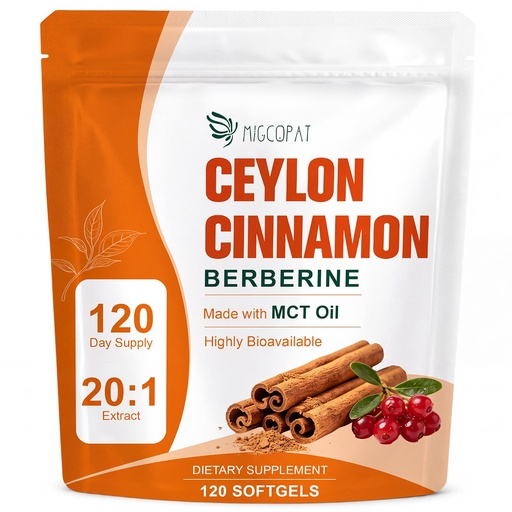 [BRSRYEL2CIIGO2TO] Ceylon Cinnamon Capsules with Berberine & MCT Oil, 120 Day Supply | 20:1 Extract Ceylon Cinnamon with MCT Oil, Highly Bioavailable Softgels for Metabolic & Energy Support, Non-GMO, Gluten-Free