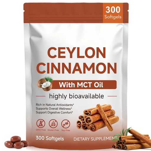 [BRSRYYIFPNYBGG3V] Ceylon Cinnamon Softgels with MCT Oil, 300 Softgels | True Ceylon Cinnamon Supplement